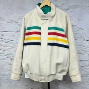 Vintage Hudson Bay 1980's 4 Point WOOL Bomber Zip Up Jacket Womens Size L Canada